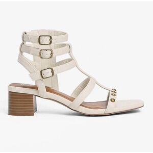 Maurices Womens Cream Gladiator Block Heel Strappy Square Toe Sandals Size 11M